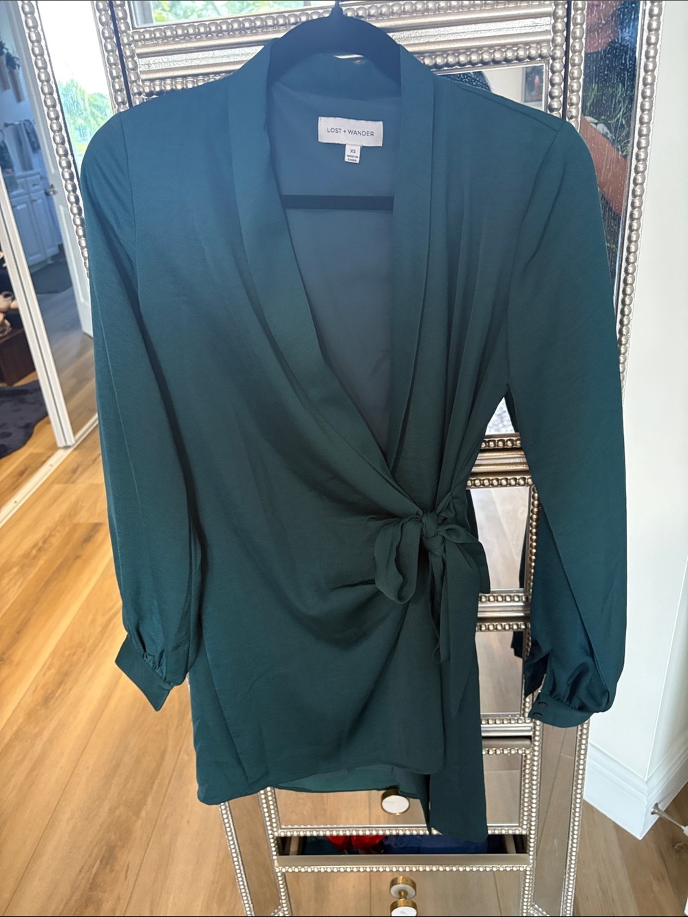 Lost + Wander Teal Wrap Satin Blouse